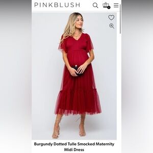 Pinkblush maternity dress, burgundy, smocked tulle midi